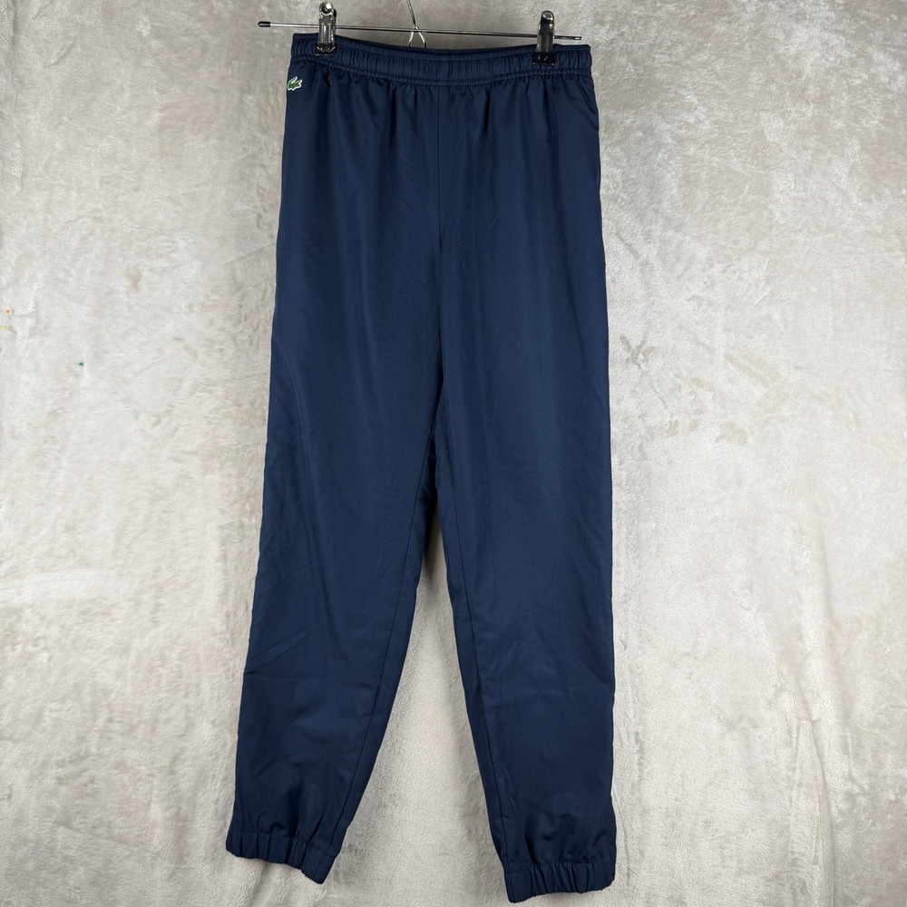 Lacoste Sport Mens Navy Blue Diamond Taffeta Track Pants Zipper Cuffs Size M